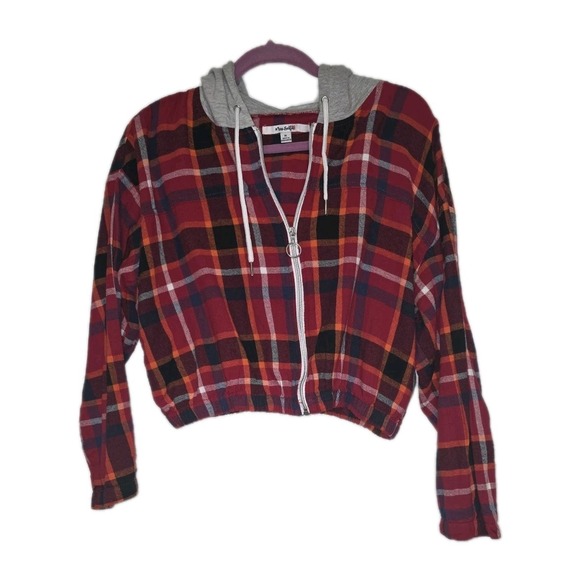 Miss Selfie Cropped Plaid Hoodie Jacket XL EUC Y2K Grunge Streetwear‎ 🔥 - Picture 2 of 4